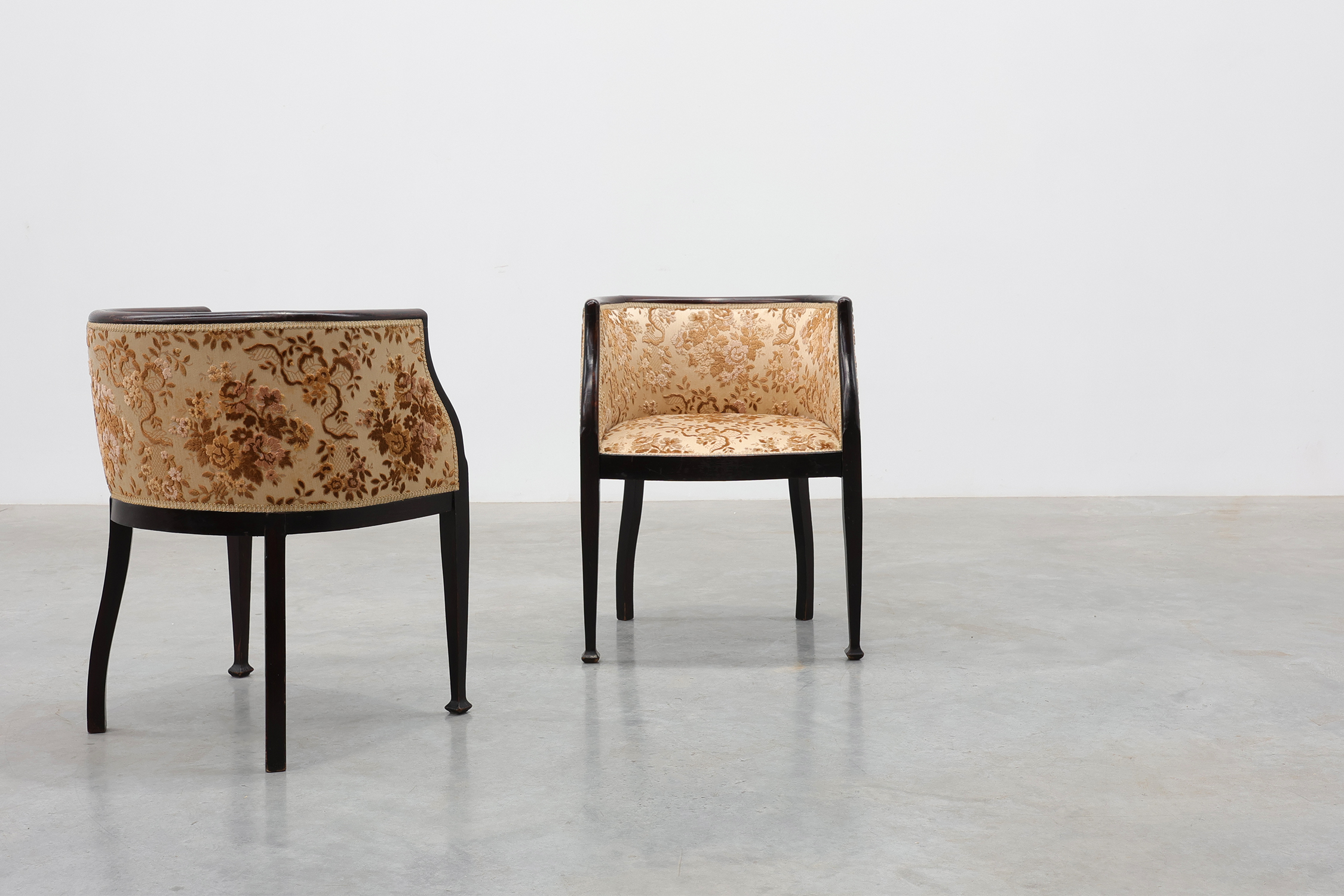 Pair of Ebonised Tub Armchairs with Floral Upholstery, France, Circa 1900thumbnail